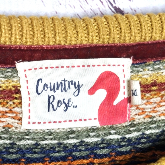 Country Rose Multi Color Knitted Pullover Sweater - Picture 2 of 4